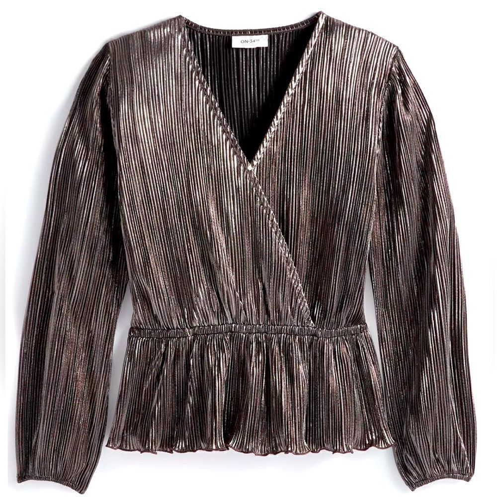 ON 34TH Women's Metallic Plissé Surplice-Neck Peplum M - Picture 3 of 8